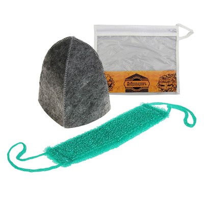 Набор для бани в косметичке "Классический" шапка, мочалка - фото 2064635