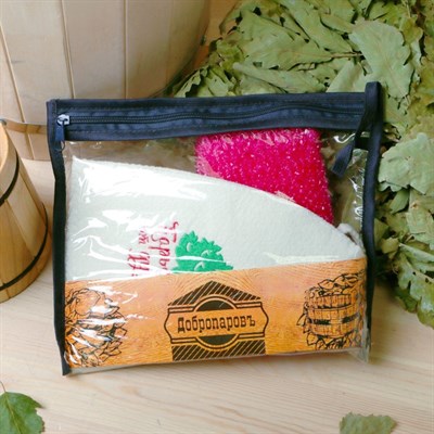 Набор для бани в косметичке «Парься от души»: шапка, мочалка - фото 2064643