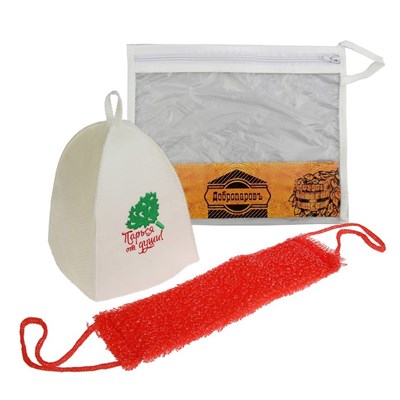 Набор для бани в косметичке «Парься от души»: шапка, мочалка - фото 2064649