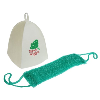 Набор для бани в косметичке «Парься от души»: шапка, мочалка - фото 2064653