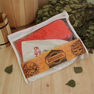 Набор для бани в косметичке "Люблю баньку" шапка, мочалка - фото 2064668