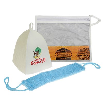 Набор для бани в косметичке "Люблю баньку" шапка, мочалка - фото 2064670