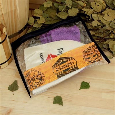 Набор для бани в косметичке "Горячая штучка" шапка, мочалка - фото 2064686