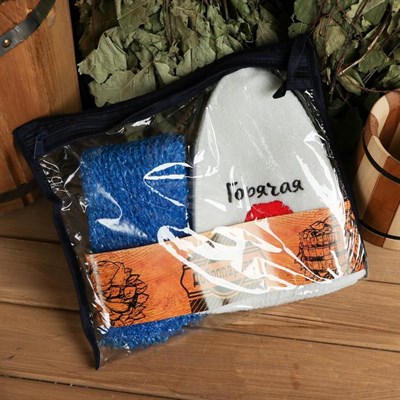 Набор для бани в косметичке "Горячая штучка" шапка, мочалка - фото 2064692