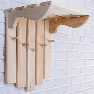 Полка-вешалка большая 5 крючков 34х39х45см, липа "Добропаровъ" - фото 2065058