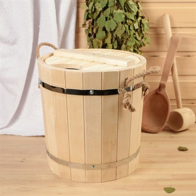 Запарник из липы, 13л, пластиковая вставка, с крышкой, "Добропаровъ" - фото 2065270