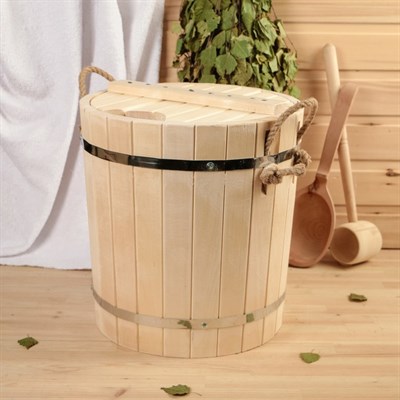 Запарник из липы, 18л, пластиковая вставка, с крышкой, "Добропаровъ" - фото 2065272