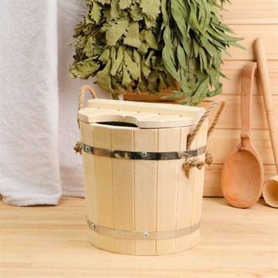 Запарник из липы, 7л, оцинкованная вставка, с крышкой, "Добропаровъ" - фото 2065315