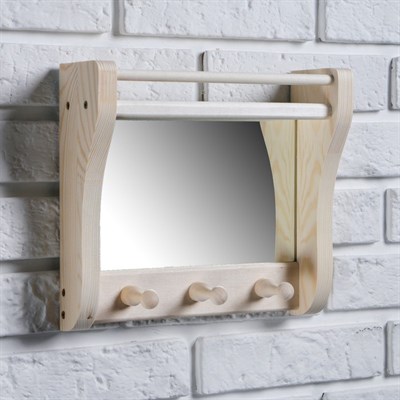 Полка с зеркалом и 3 крючками - фото 2065351