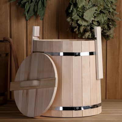 Кадка из липы, 20л, нержавеющий обруч, с крышкой, "Добропаровъ" - фото 2065382