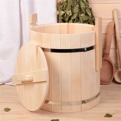 Кадка из липы, 25л, нержавеющий обруч, с крышкой, "Добропаровъ" - фото 2065384