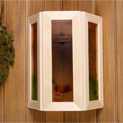 Абажур деревянный "Добропаровъ" со вставками из стекла с УФ печатью, 33х29х12см - фото 2065800