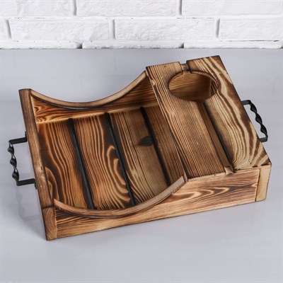 Поднос для вина под одну бутылку, ручки металлические, обожжённый, МАССИВ, 30×40 см - фото 2066361