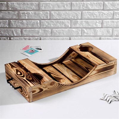 Поднос для вина под две бутылки, ручки металлические, обожжённый, МАССИВ, 30×60 см - фото 2066385