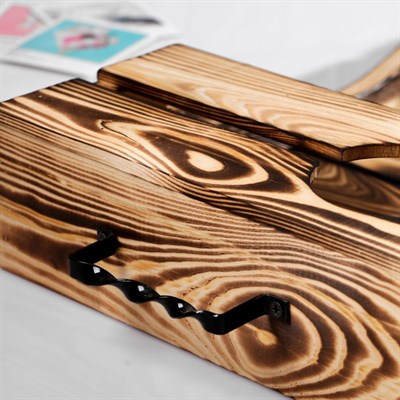 Поднос для вина под две бутылки, ручки металлические, обожжённый, МАССИВ, 30×60 см - фото 2066386