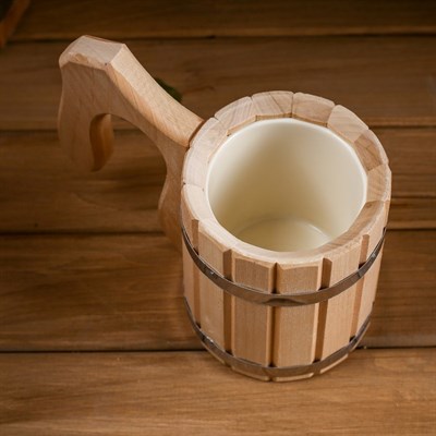 Кружка пивная 0,3 л с пластиковой вставкой - фото 2066438