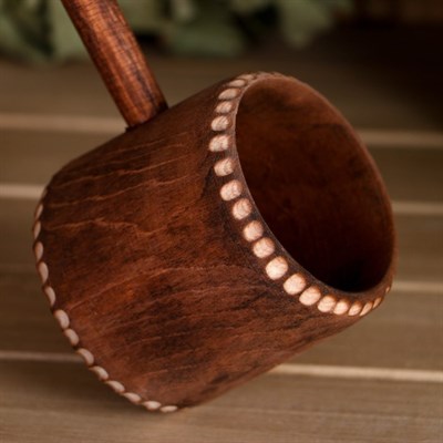 Ковш точеный из липы, 0,3л, с ручкой, крашеный резной, "Добропаровъ" - фото 2066489