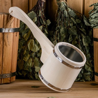 Ковш из липы, "Емеля", 1,2л, нержавеющая вставка, ручка "Лучшему другу" - фото 2066499