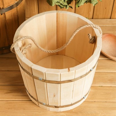 Ведро березовое, 10л, нержавеющий обруч, ручка-веревка, "Добропаровъ" - фото 2066529