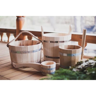 Ведро березовое, 10л, нержавеющий обруч, ручка-веревка, "Добропаровъ" - фото 2066531