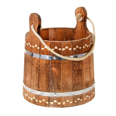 Ведро из липы, "Емеля", 10л, нерж. обруч, ручка-веревка, крашеное резное, "Добропаровъ" - фото 2066536