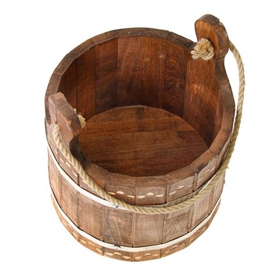 Ведро из липы, "Емеля", 10л, нерж. обруч, ручка-веревка, крашеное резное, "Добропаровъ" - фото 2066537