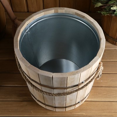 Ведро из липы, 12л, оцинкованная вставка, ручка-веревка, ПРОМО - фото 2066550