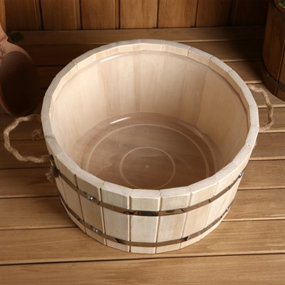 Шайка из липы круглая, 10л, пластиковая вставка - фото 2066575