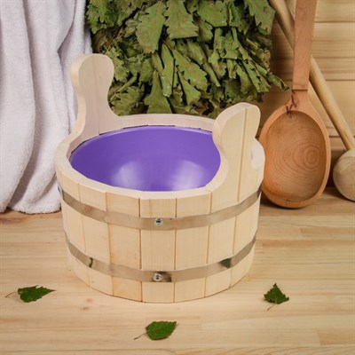 Шайка из липы круглая, 3л, пластиковая вставка - фото 2066582