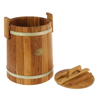 Кадка дубовая, 15л, нержавеющий обруч, с крышкой - фото 2066631