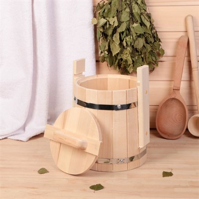 Кадка из липы, 5л, нержавеющий обруч, с крышкой, "Добропаровъ" - фото 2066638