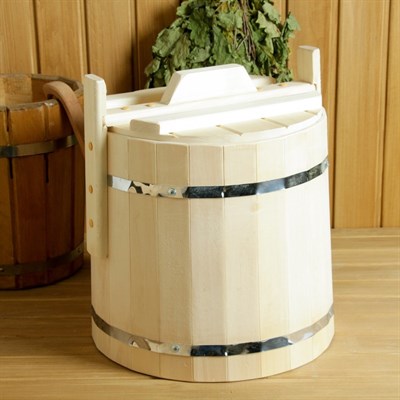 Кадка из липы, 20л, нержавеющий обруч, с крышкой - фото 2066648