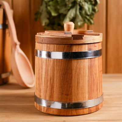 Кадка дубовая, 3л, нержавеющий обруч, с крышкой, с гнетом - фото 2066650