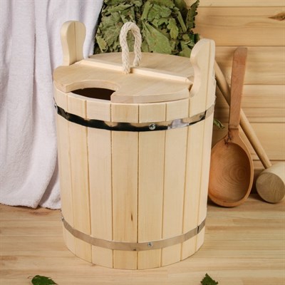 Запарник из липы, 13л, пластиковая вставка, с крышкой - фото 2066721