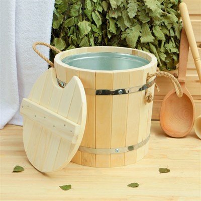 Запарник из липы, 9л, оцинкованная вставка, с крышкой, "Добропаровъ" - фото 2066728