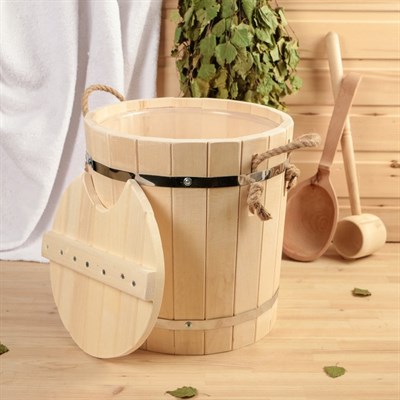 Запарник из липы, 13л, пластиковая вставка, с крышкой - фото 2066757