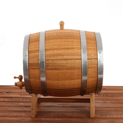 Бочка дубовая, 15 л, обруч из нержавеющей стали, на подставке - фото 2066775