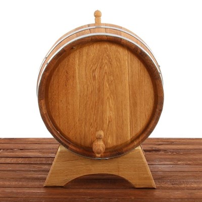 Бочка дубовая, 30 л, обруч из нержавеющей стали, на подставке - фото 2066784