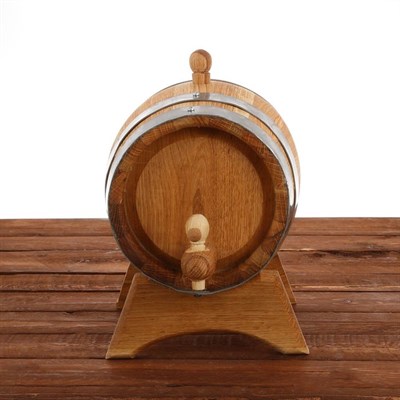 Бочка дубовая, 3 л, обруч из нержавеющей стали, на подставке - фото 2066796