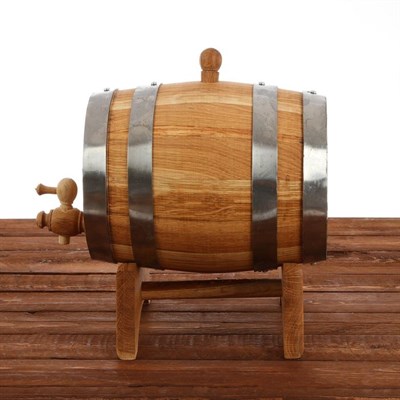 Бочка дубовая, 3 л, обруч из нержавеющей стали, на подставке - фото 2066797
