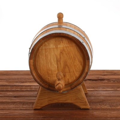 Бочка дубовая, 5 л, обруч из нержавеющей стали, на подставке - фото 2066802