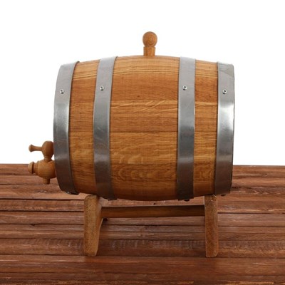 Бочка дубовая, 5 л, обруч из нержавеющей стали, на подставке - фото 2066803