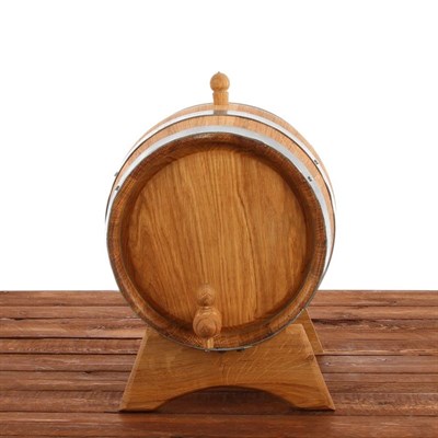 Бочка дубовая, 10 л, обруч из нержавеющей стали, на подставке - фото 2066808