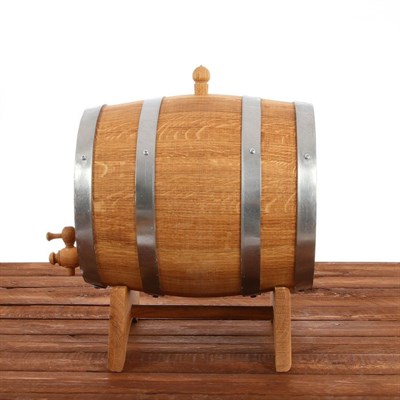 Бочка дубовая, 10 л, обруч из нержавеющей стали, на подставке - фото 2066809