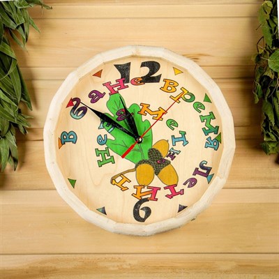 Часы банные бочонок "В бане время летит незаметно" - фото 2071265