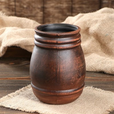 Кружка для пива "Бочка" гладкая, красная глина, 1 л - фото 2071306