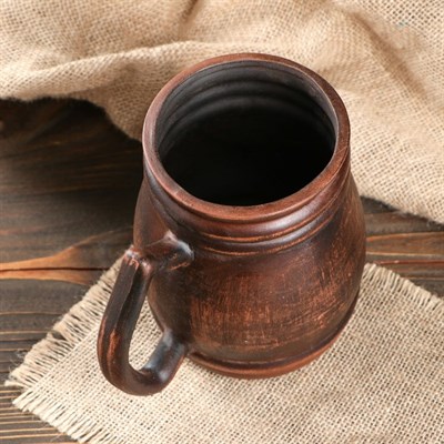 Кружка для пива "Бочка" гладкая, красная глина, 1 л - фото 2071308