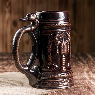 Кружка для пива "Рак", цвет темно-коричнвый, глазурь, 1 л - фото 2071424