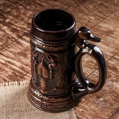 Кружка для пива "Рак", цвет темно-коричнвый, глазурь, 1 л - фото 2071425