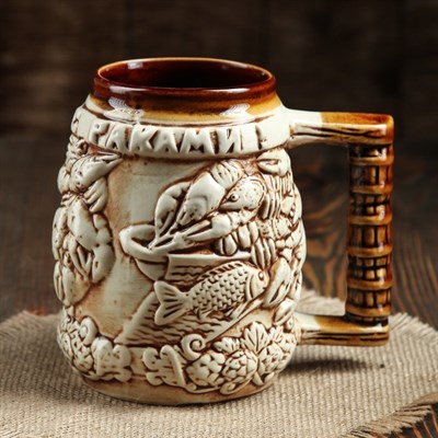 Кружка пивная 1 л "Раки" глазурь - фото 2071989